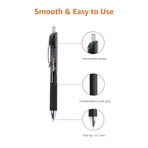 Amazon Basics Retractable Gel Pens, Fine Point 0.7mm, Smooth Writing, Black, No Smudge, School and Office Supplies, 12-Pack - Image 5
