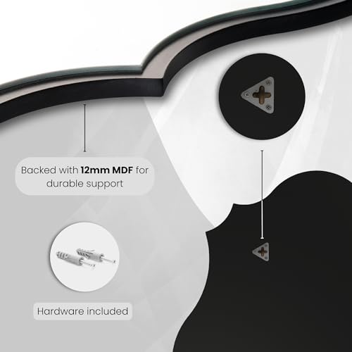 Mirrona 32"x24" Scalloped Wall Mirror, Wooden Framed Decorative Mirror for Livingroom Bedroom Bathroom Entryway Fireplace Mantle, Horizontally or Vertically Wall Mounted, Black, Melfi - Image 4