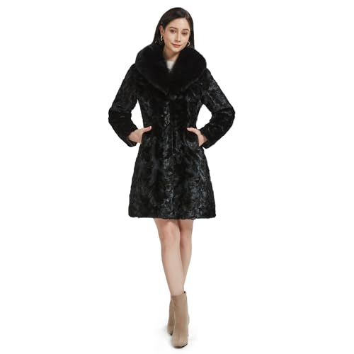 Women Real Fur Coat Natural Mink Jacket with Real Fox Fur Collar
