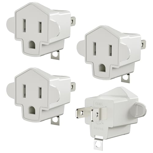 3 Prong to 2 Prong Outlet Adapter, 3 Pin to 2 Pin Power Adapter, ETL Listed 2 Prong to 3 Prong Wall Outlet Plug, Polarized Grounded Outlet Converter for Old Homes, Workshops (White 4 Pack)