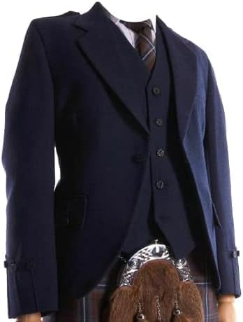 Vogue Wears Men's Scottish Navy Blue Wool Argyle Argyll Kilt Jacket with 5 Button Waistcoat Vest Custom Made