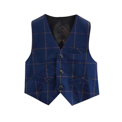 Boys Girls Cute Plaid Button Down Suit Vest Casual Sleeveless Wedding Prom Party Waistcoat for Kids 2-15 Years