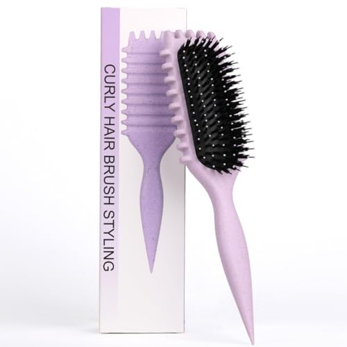 Define Curls Brush - Define Curls Curly Hair Brush Enhance Bounce | Detangle Wavy/Curly Hair Reduce Frizz - Ergonomic Design for All Textures (#purple stripe)