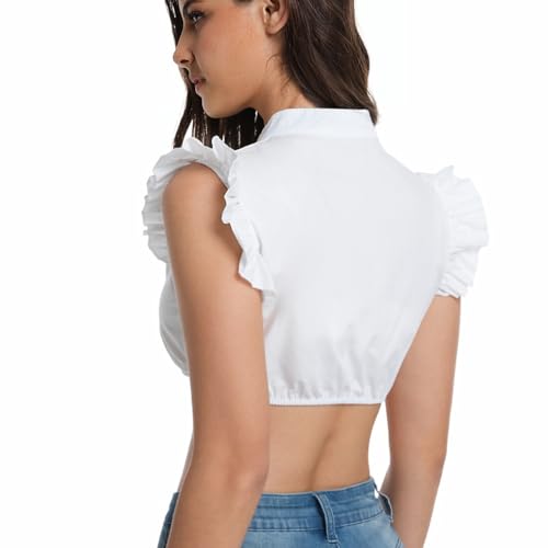 Dirndl Bluse Damen Weiß Dirndlbluse Kurzarm DirndlBlusen Flügelärmel V Ausschnitt Hemd Bayerisches Bierfest Trachtenbluse (Weiß,M)
