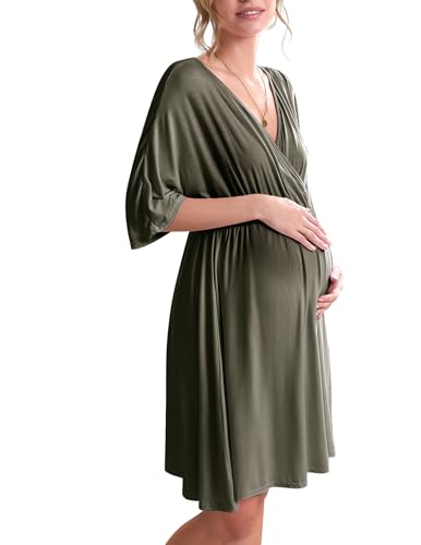 Image of Ekouaer 3 in 1 Labor/Delivery/Hospital Gown Maternity Dress Nursing Nightgown Sleepwear for Breastfeeding