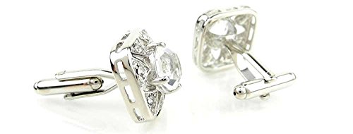 1 Par de Mancuernillas para Hombre con Cristal Blanco miniatura 2