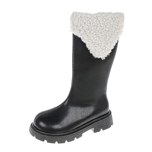 IWIHMIV Toddler Girl Riding Boots Warm Cotton High Riding Booties Non Slip Round Toe Mid-Calf Party Leather Boots