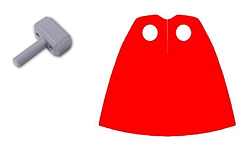 LEGO Parts: Thor's Hammer (Mjølnir) and Red Cape (Spongy) - Very Small for Minifigs