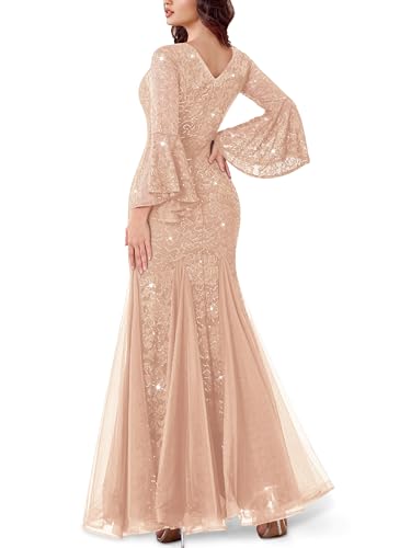 Miusol Women's Deep V Neck Sequin Lace Mesh Tulle Hem Formal Evening Maxi Dress2