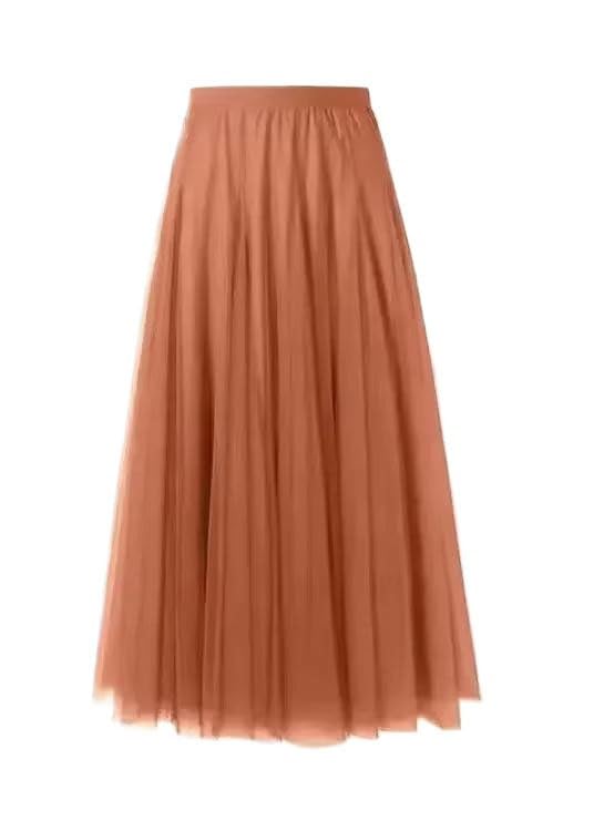 Women's Elastic Mesh Tutu Skirt High Waist Pleated Long Tulle Beach Spring Summer
