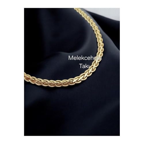 Vintage Braided Flat Chain Necklace, 23.6 Inch, 14K Gold Color3