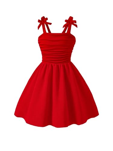 WDIRARA Toddler Girl's Ruched Bow Shoulder Cami Dress Birthday Sleeveless A Line Swing Dress