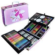 TREND-ASPIRE Unicorn Art & Craft Painting Box, Big Coloring Suitcase Multiple 145 Color Kit, Professional Drawing Water Color Pencils, Oil Pastel, Sketches & Acrylic (Random color)