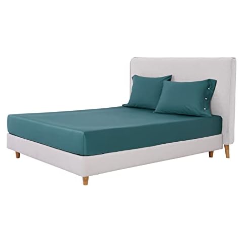 mixinni 3 Piece Queen Size Peacock Blue Bedding Sheet Set (1 Fitted Sheet + 2 Pillowcases) (King) Cover