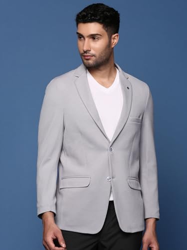 Image of SHOWOFFFF Men Solid Single Breasted Formal Blazer | Notched Lapel Full Sleeves Cotton Blazer for Mens | Slim Fit Regular Length Blazer for Men's