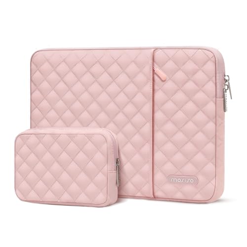 MOSISO Laptop Case 13.3 inch, 13-13.3 inch Laptop Sleeve Compatible with MacBook Air/Pro 13 / Pro 14, HP Dell Acer ASUS Lenovo,Square Quilted Vertical Computer Bag with Pocket&Small Case, Chalk Pink