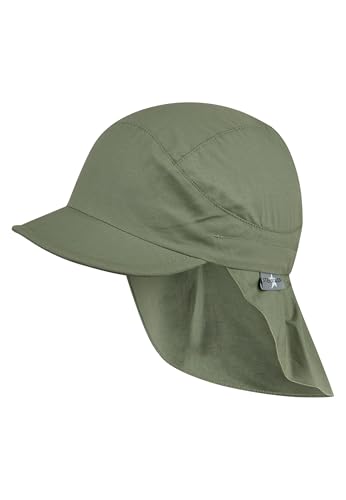 Sterntaler Schirmmütze Nacken Basic - Unisex Baby- und Kinder Mütze mit Nackenschutz - UV-Schutz 50+ Hut aus Popeline (Bio) - leichte Sommer Kopfbedeckung mit Gummiband - mattgrün, Größe 55