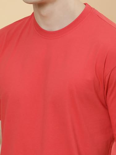 Image of POCKMAN Oversized Fit Mens Round Neck Cotton Blend Half Sleeve Plain T-Shirts.