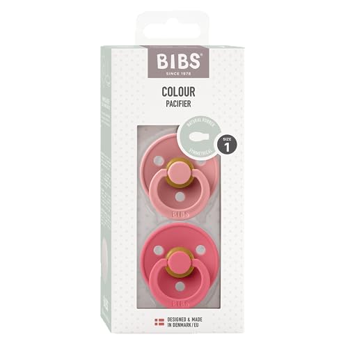 Image of BIBS Pacifiers 0-6 Months | Colour Collection 2-Pack | BPA-Free Symmetrical Natural Rubber Nipple | Made in Denmark | Dusty Pink /Coral Color Pacifier