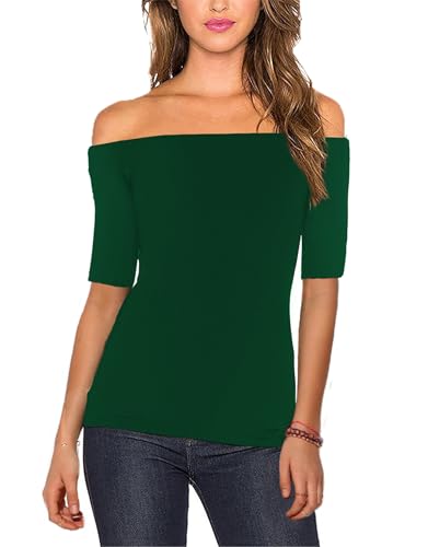 Image of Sarin Mathews Women's Sexy Off The Shoulder Tops Long Sleeve Slim Fit Stretchy Shirts Blouses Top