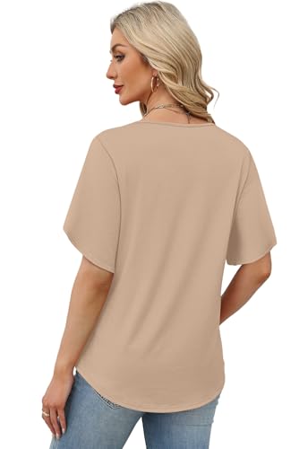 Image of WIHOLL Womens Summer Tops Short Petal Sleeve Shirts Fashion V Neck Womens Clothing