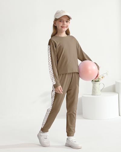 Image of SANMIO Toddler Girl Clothes 2 Piece Outfits Girls Tracksuit Activewear | Long Sleeve Crewneck Checkered Sweatshirts and Sweatpants Casual Fall Winter Clothing Set