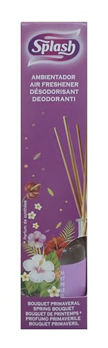 SPLASH | Ambientador Bouquet Primaveral| Varitas ambientadoras | Fragancia Dulce | Frasco 50ml perfuma y 8 varitas|