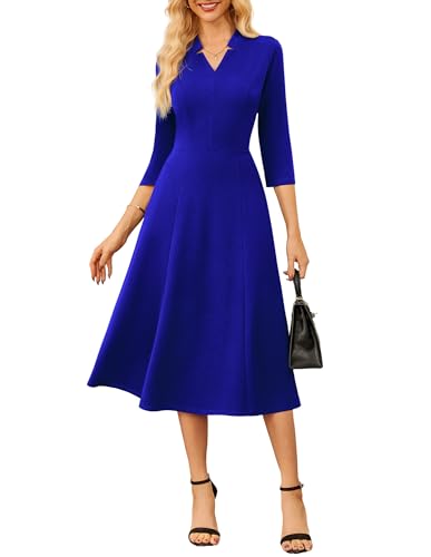 GRACE KARIN Royal Blue Dresses for Women,Wear to Work Dresses,V Neck Slimming Dress,3/4 Sleeve Church Dress M