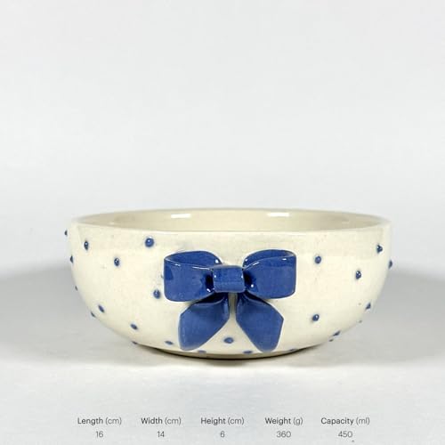 Image of SNS Blue Bow Ceramic Serving Bowl Set (Set of 2) | Cute Pinterest Style Kitchen Bowl | Aesthetic Snack, Salad, Cereal, Dessert & Soup Bowl | Premium Kitchen & Breakfast Bowl (Lumi Blue Bow Bowl)