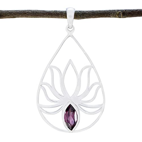Pendentif grenat rouge marquise en argent 925 fait main pour femme