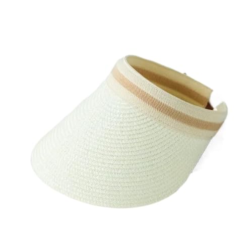 Chapeau de soleil plage femme visière paille large bord casquette été extérieure White-J1
