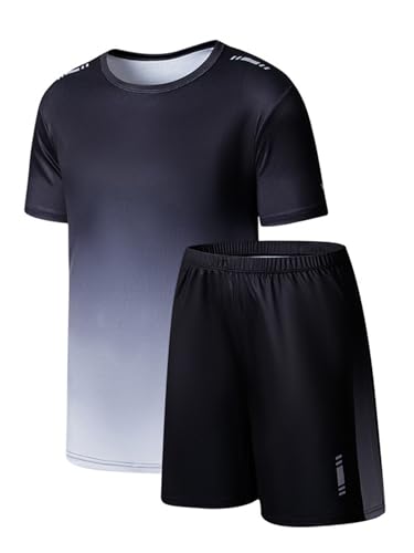 Kids Athletic Outfit Boys Moisture-Wicking T-Shirt and Shorts Set for Sports Workout Training Gray 9-10 Years