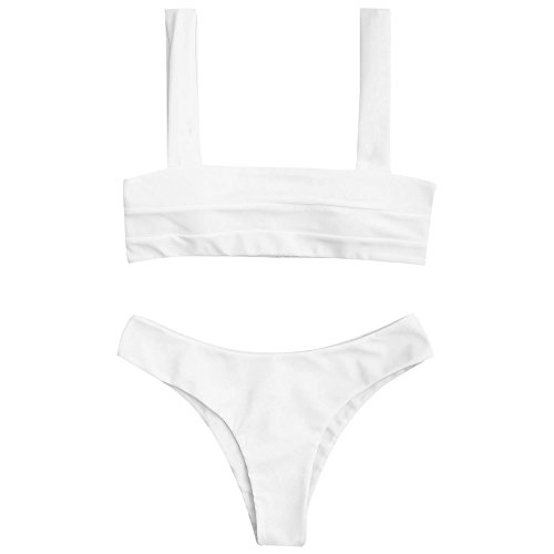 Zaful women's wide straps padded bandeau bikini set (s, white)…