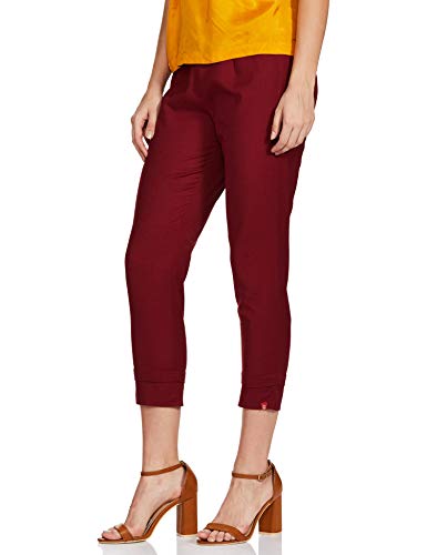 Image of BIBA Cotton Blend Solid Regular Casual Pants