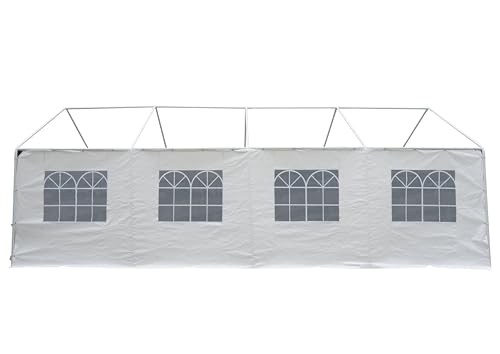 Seitenplane für Zelt 8x4 Meter, PE Weiss mit Fenstern