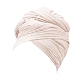 TuTive Beige Fashion Extra Wide Headbands Face Mask Soft Easy Knot Hijab Urban Hair Scarf Stretch ReversibleTurbans Head Wraps for Women Headwear Hat Locs Cap Sleeping Headscarf Fashionable Neck Hood