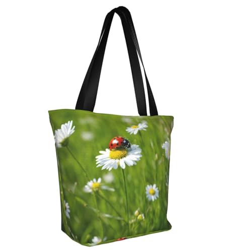 Ladybug Daisy Print Lightweight Shoulder Bag Summer Outings Tote Bags Travel Hiking Work Casual Use2