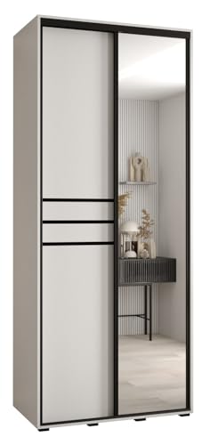 ABIKSMEBLE Armoire Porte Coulissante Miroir Davos 11 - Dressing Adulte - Penderie Vêtement - Garde Robe - Placard 3 Portes - Closet