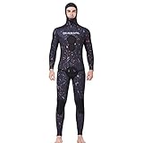 MORGEN SKY ウェットスーツ メンズ 3mm/5mm/7mm スピアフィッシング 魚突き フード一体式 2ピース 上下セパレートタイプ 表ジャージ×裏スキン ハイウエストパンツ仕 7001 (7mm-迷彩オレンジ, M)