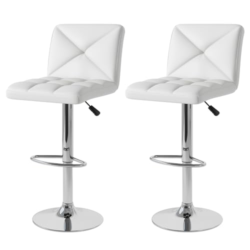 ERGOMASTER Sillas de Bar Giratorias Set de 2, Altura Ajustable, Tapizado en CUero PU, Base Metálica y Reposapiés, Silla Moderna para Isla de Cocina y Comedor (Blanco) miniatura 7