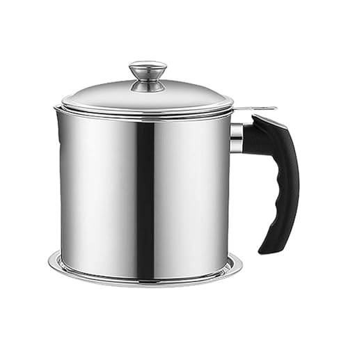 BYWXW Recipiente Grasa Tocino Acero Inoxidable con Colador Malla Tarro Colador de Grasa,Filtro de Residuos De Aceite,Almacenamiento De Aceite,Graseras de Cocina(Size:1.3L,Color:Plateado)