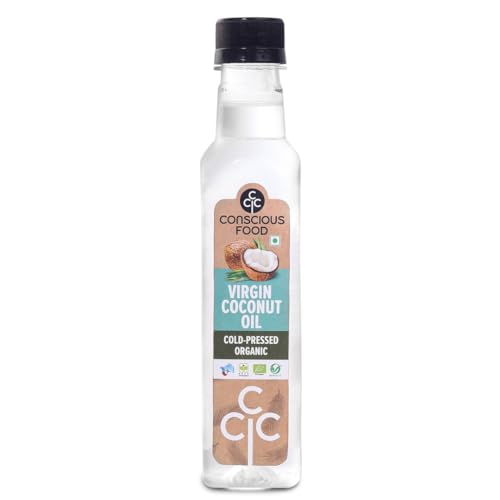 Image of Conscious Food Cold Pressed Virgin Coconut Oil | 250ml | Certified Organic | For Cooking, Hair Health and Skin Care | Good for Oil Pulling
