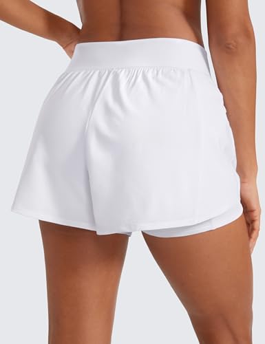 Image of CRZ YOGA 2 in 1 Double Layer Running Shorts 3 inch | High Waisted, Quick Dry, Lightweight, Zip Pockets, for Women
