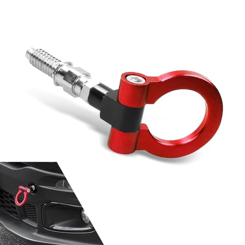 Zigeiya Car Front Bumper Tow Hook Screw-on Smooth Towing Trailer Puller Alloy Rustproof Racing Style Pull Ring Universal Heavy-duty Tuning Accessory for Most European Car Truck SUV (Red)