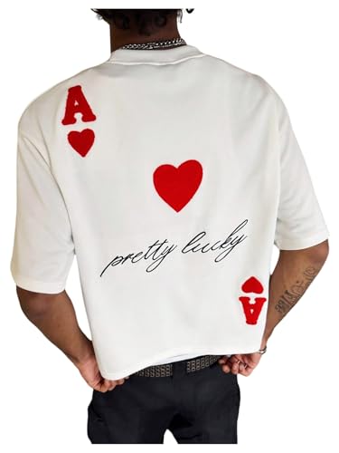 SweatyRocks Mens Heart Letter Graphic T Shirts Short Sleeve Crewneck Loose Summer Tees White Small