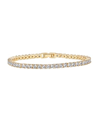 PAVOI 14K Yellow Gold Plated Tennis Bracelets for Women - 3mm Cubic Zirconia Classic Gold Tennis Bracelets for Women and Men - Trendy CZ Jewelry Gifts - Size 7 Inches