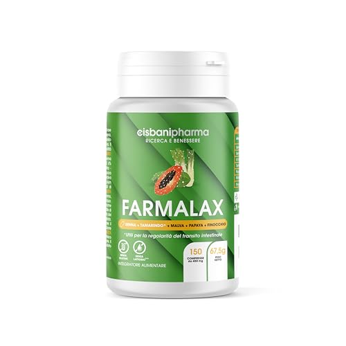 CISBANI PHARMA Farmalax - Suplemento alimenticio con sena, tamarindo y malva para la regularidad intestinal, papaya e hinojo para función digestiva e hinchazón abdominal – 150 comprimidos