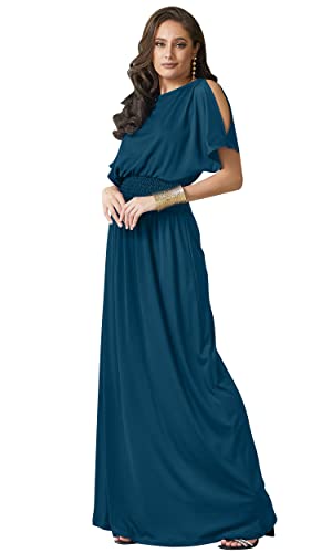 Image of KOH KOH Womens Split Sleeves Smocked Elegant Cocktail Long Maxi Dress