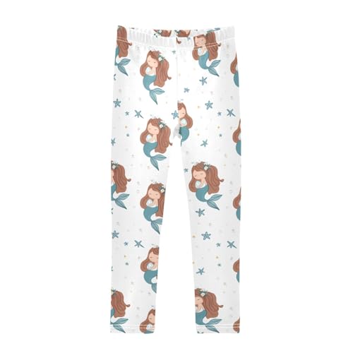 ALAZA Girls' Leggings Children's Yoga Pants Skinny Printed Dance Cute Mermaid White Comfortable 4T