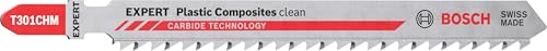 Bosch 3x Lames de scie sauteuse Expert ‘Plastic Composites Clean’ T 301 CHM (pour WPC Bois plastique, Composite de surface solide, Longueur 117 mm,...